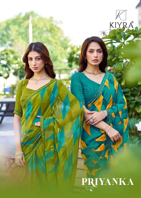 Priyanka By Kiyra Georgette Printed Ladies Daily Wear Saree Wholesale Market In Surat